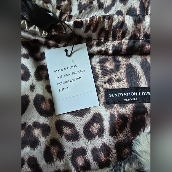 Generation Love Leopard Slippers LARGE Slides Open Toe Faux Fur Comfort $85 NEW - Picture 5 of 8